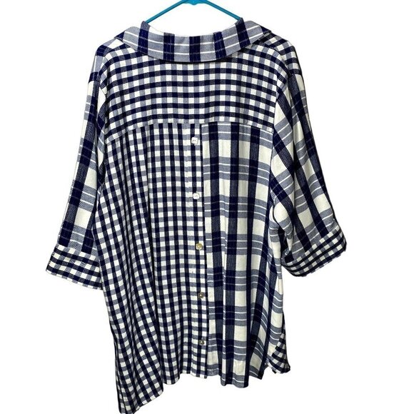 Soft Surroundings Huntleigh Button Up Asymmetric Plaid 3/4 Sleeve Top Size 2X - Picture 2 of 11